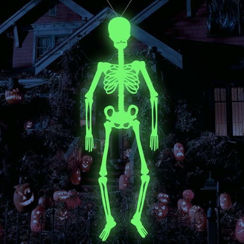 Halloween Deko Leuchtendes Totenkopf, Deko Skelett 3D, Halloween Party Skeleton Luminous Halloween Prop, Skelett-Requisite für Haunted House Halloween Grusel Mottoparty (32 cm)