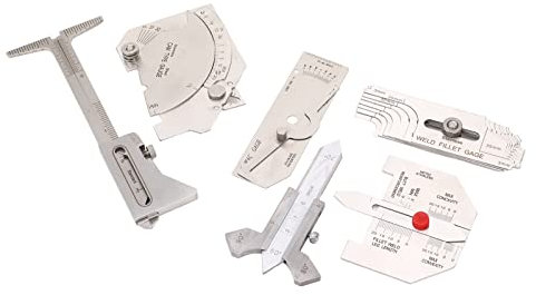 Set di Calibri per Saldatura 6 Pezzi, Calibro di Raccordo per Angolo Smussato, Altezza, Larghezza, Gioco, Acciaio Inossidabile, Facile Stoccaggio, Caldaia, Ponte, Costruzione