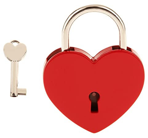Grand cadenas en forme de cœur rouge – Cadenas vintage personnalisé avec clé – Idéal pour boîte à bijoux, voyage et kit de casier