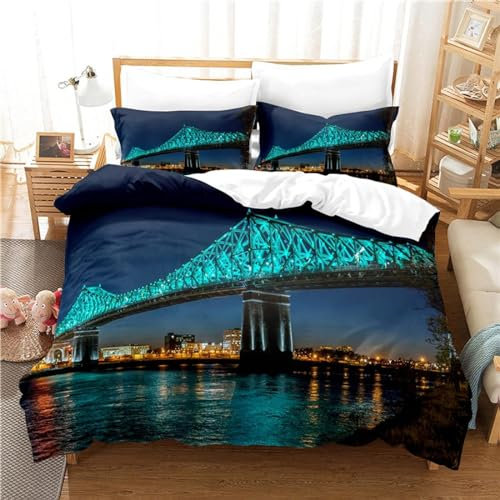 OAXACO Bettwäsche 135x200 San Francisco 3D Bettwäsche-Sets Golden Gate Bridge Weiche Atmungsaktiv Mikrofaser Bettbezug und 2 Kissenbezug 80x80 mit Reißverschluss