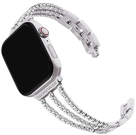 Kompatibel mit Apple Watch Uhrenband 45mm, Edelstahl Smartwatch Strap Wristband Ersatzbänder Glitzer Edelstahlarmband Kompatibel mit iWatch Ultra 1 2 49mm 45mm 44mm 42mm Series 9 8 7 6 5 4 3 2 1 SE
