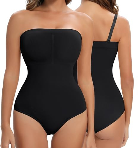 Lenashape Faja moldeadora sin tirantes para mujer, body con control de abdomen para debajo del vestido, camiseta sin mangas moldeadora de cuerpo sin costuras, color negro, talla L, Negro -, Large