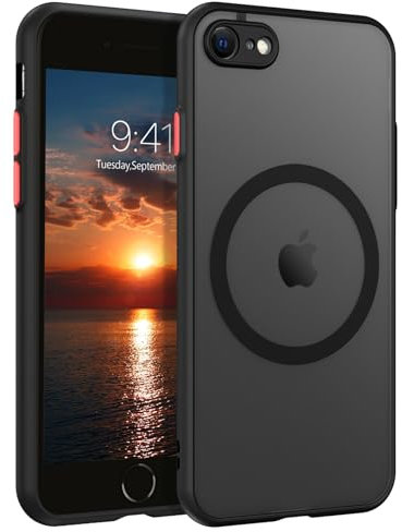 YINLAI Custodia per iPhone SE 2022/2020, iPhone 7, iPhone 8, compatibile con Magsafe Magnetic Cover Case Translucent Opaco Antiurto Custodia per iPhone SE 2022/2020, iPhone 7/8 4,7 pollici, Nero