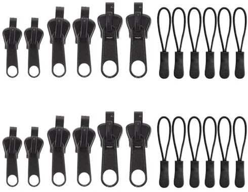 24 Stück Reißverschluss Schieber Ersatz, Zipper Ersatz, Reißverschluss Anhänger, Rutschfest Zipper Tag, Abnehmbare Reißverschluss Zipper Pull Fixer Ersatzschieber für Jacken, Koffer, Rucksäcke Schwarz