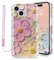 Micoden for iPhone 15 Case Oil Retro Floral Print Curly Wave Silicone Case Aesthetic Fashion Flower Girls Women Phone Case with Strap for iPhone 15 Purple