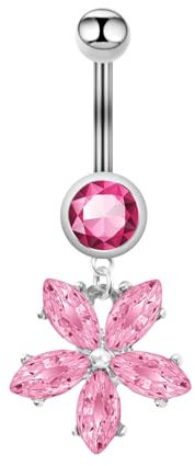JEDTAKCT Bauchnabelpiercing Für Frauen – Persönlichkeit, Fünf Blütenblätter, Blume, Zirkon-Inlay, Piercing, Bauchnabelring, Körperschmuck, Modische Sexy Accessoires, Y2K-Körperschmuck, Rosa, Wie Abg