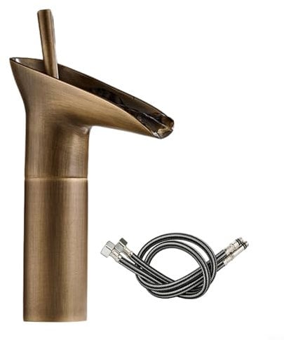 Sileduove Waterfall Bathroom Sink Faucet, Vintage Antique Brass Sink Tap, Bathroom Tall Taps Mixer for Countertop Basin(Tall Gold)