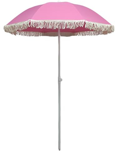 Parasol De Terrasse De 1,6M Avec Frange, Parasol D'extérieur à Pompons – Rose, Parasol De Plage, Réglable En Hauteur, Petit Parasol D'extérieur Portable Pour Balcon, Table Ou Te(Size:1.45M,Color:Rose)