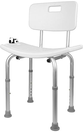 XUANYU Chaise de Douche Antidérapant Réglable en Hauteur 43 à 60 cm Tabouret de Douche avec Dossier Chaise Salle de Bain Aluminium et Plastique HDPE Jusqu'à 120 kg, Blanc-Argent C