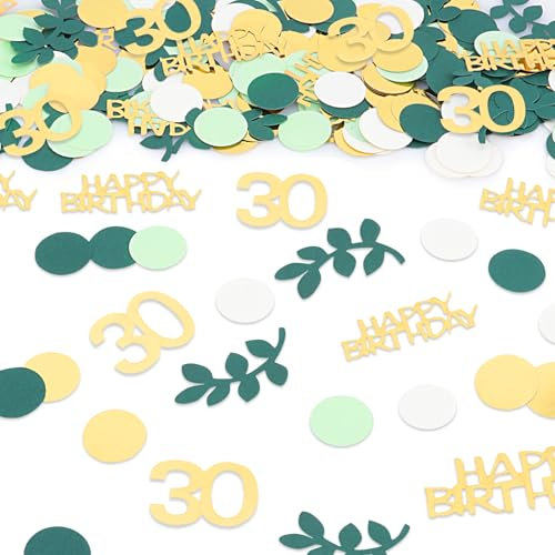 30 Geburtstag Deko - 200 Stück Tischdeko 30 Geburtstag Frauen Männer, Konfetti Happy Birthday, Gold&Grün