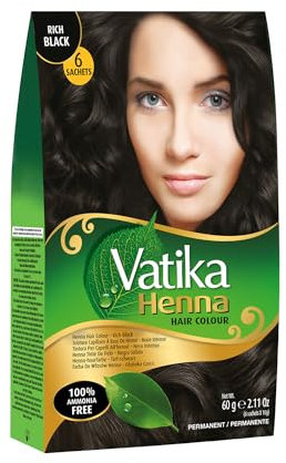 Vatika Henna Haarfarbe Schwarzbraun, 6x10g – Natürliches Henna & Kaffee für Grauabdeckung und Glanz, Granatapfelextrakt für lebendige Farbe, Pflegt und stärkt das Haar