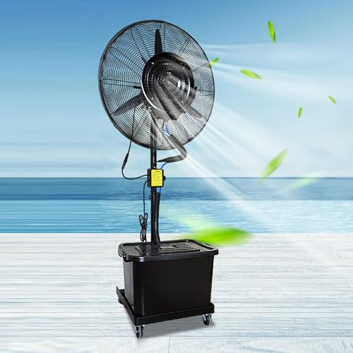 Ventilador Nebulizador, Ventilador Industrial con Tanque de Agua de 11 Galones, Ventilador de Pie con Agua, Ventilador con Agua Pulverizada para Refrigeración Patio Garaje Gimnasio Taller, Elevable(75
