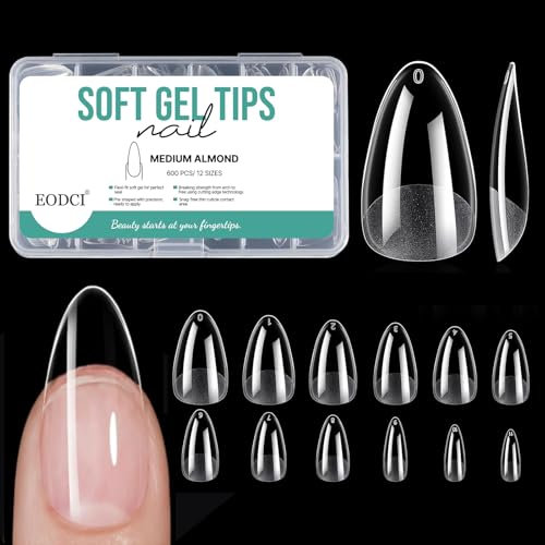 EODCI Nageltips für Gelnägel, Gel Full Cover Nail Tips, 600 Stücke Acryl Künstliche Nägel 12 Größen Medium Almond Nageltips für Nagelstudio Salon DIY