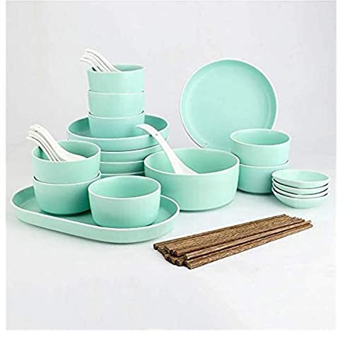 CCKUHN Dinner Set, 36PCS Dinner Set Household Simple Ceramic Dinnerware Set with Chopsticks Plate Bowl Tableware, Service for 8 People Kitchenware (Jade) (Beige)