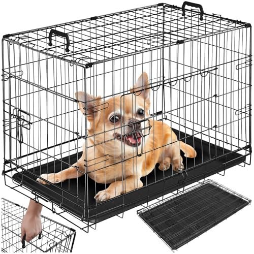 tectake® Hundekäfig, Hundegitter Box, Dog Kennel, Hundebox faltbar, Transportbox stabil, für Hunde und Welpen, für Kofferraum, Auto, Camping und Zuhause, Wohnung - 78 x 48 x 52,5 cm