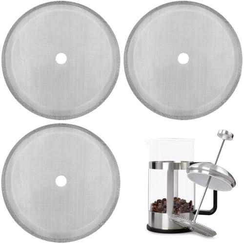 Generic French Press Replacement Filter Mesh Screen Coffee French Press Filters 4 Inch Stainless Steel Reusable Mesh Filter for 8 Cup/ 34 OZ/ 1000 ml Coffee Tea Makers (3 Packs) - Gray