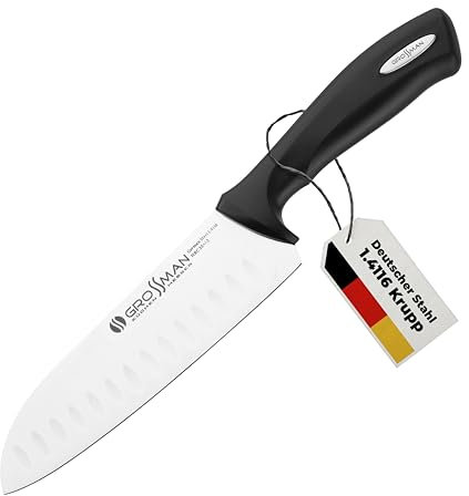GROSSMAN® 003ML - Melissa | Santoku Messer 28,6 cm | Ultrascharfer Küchenmesser | Deutschem Edelstahl Klinge 16,5 cm | mit Ergonomischen Griff 12,1 cm (106 Gramm)