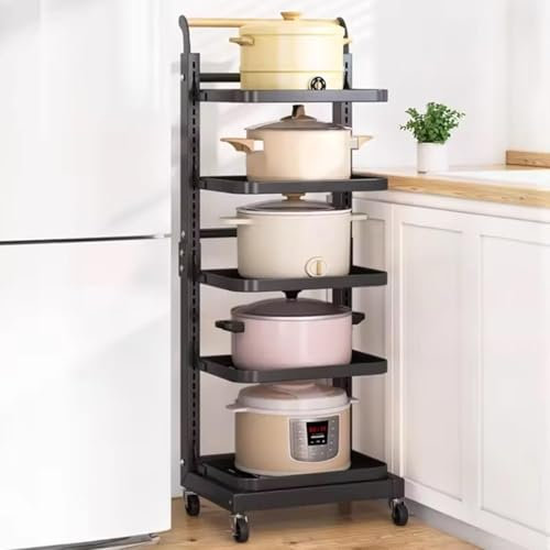 Wooden Microwave Oven Rack with Wheels Storage Shelf Stand for Kitchen Organizer White & Black