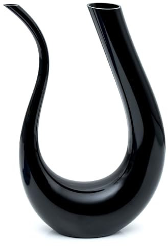 Intirilife Wein Dekanter in U-Form aus Glas in Schwarz -750 ml- Weinkaraffe, Rotwein Dekantierer, Weinbelüfter, Weindekanter Zubehör bleifrei- Handgemacht, Tropffrei Ausgießen, spülmaschinenfest
