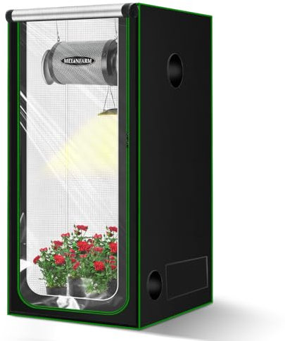 MELONFARM 86,4 x 86,4 x 182,9 cm Wachstumszelt, doppelte, transparente Sichttür, Wachstumszelt mit hochreflektierendem Mylar und Bodenwanne, Pflanzenzelt für Hydrokultur-Anbau im Innenbereich