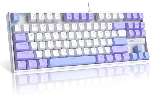 MageGee 75% Mechanical Gaming Keyboard with Red Switch, LED Blue Backlit, 87 Keys TKL Wired for Windows Laptop PC Gamer - White/Purple