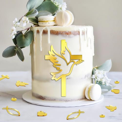 Tortendeko Kommunion Tortendeko Taufe, TortendekoKonfirmation 51 Stück, Streudeko Kommunion Deko, Kuchendeko Kreuz Cake Topper Taube für Hochzeit Geburtstag Party Religiöse