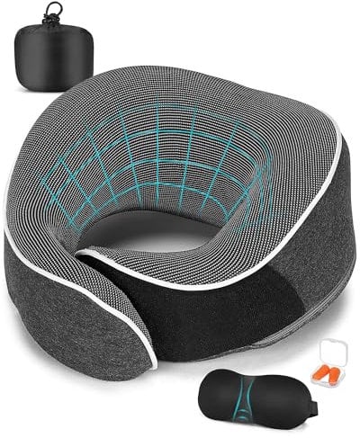 Acacomft Nackenkissen Flugzeug, Nackenhörnchen Erwachsene Memory Foam Nackenkissen, Verstellbares & Kompaktes Flugzeugkissen, Nackenkissen Auto mit Ohrstöpseln, Schlafmaske, Tragebeutel