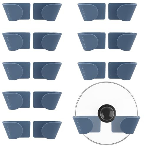 FUNSUEI 16 PCS 5 x 8 x 4.5cm Pan Lid Holder, Blue Self Adhesive Wall Mounted Saucepan Lid Storage, Saucepan Lid Holder for Cupboard Door, Home Kitchen