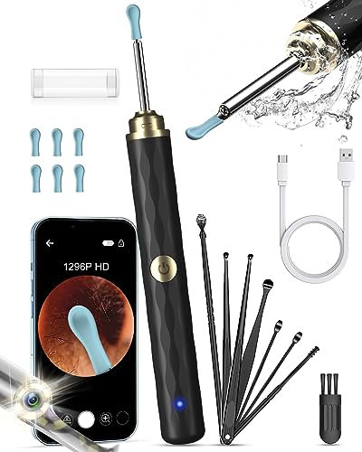 Kekoy Ohrenschmalz Entferner Otoskop mit Licht, 1296P Ohrenreiniger mit Kamera, WiFi Ohrreiniger mit Kamera, Wiederaufladbar Ear Cleaner, Ohrreiniger für Erwachsene und Kinder(Hellgold)