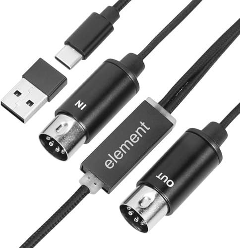USB/Type-C to MIDI Interface MIDI Cable Adapter with Input & Output Connecting with Keyboard/Synthesizer for Editing & Recording Track Work with Windows/Mac OS/Android for Studio Type-C/USB MIDI Cable