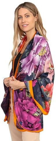 Trillion London® Foulard en Soie pour Femme | Écharpes Légères | Châle & Foulard | Cadeaux pour Femmes | Imprimés Design | Usage Quotidien | Doux & Soyeux | Imprimé Floral | Rose Multicolore