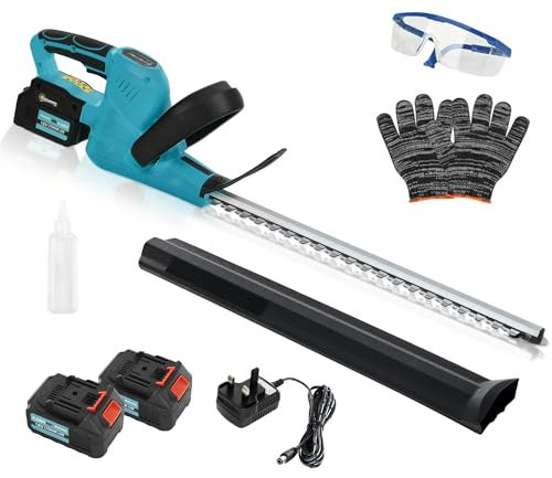 Outsunny 20 Cordless Hedge Trimmer, 18V Electric Hedge Cutter with 51cm Dual Action Blade, 2 x 4000mAh Batteries and Brushless Motor for Garden Branches, Shrubs, Twigs, Blue