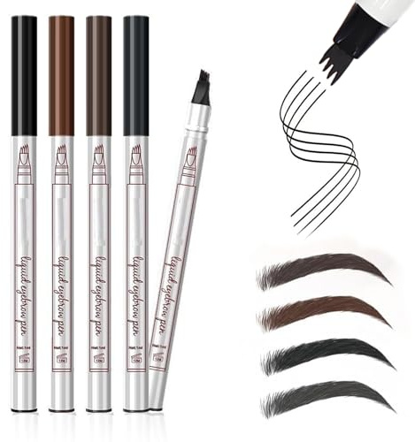 4PCS Eyebrow Pencil, Waterproof Eye Brow Pen, 3D 4 Fork Tip Makeup with a Micro-Fork Tip Liquid Brows, 4 Classic Colors