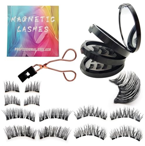 XFSRG Natürliche magnetische Wimpern ohne Eyeliner im Geschenkbox Set mit dünnen Magneten für 3D Wimpern Extensions als künstliche Wimpern für einen perfekten Blick und einfache Anwendung