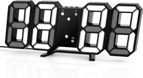 SOBROVO 3D LED Digital Wall Clock, Large Display Digital Clock, Minimalist Black Frame Gaming Clocks with Temperature and Date, Adjust Brightness Desk Clocks