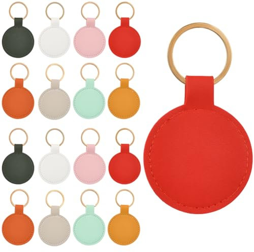 SUNNYCLUE 24Pcs gravure porte clés blanc rond porte clés en cuir or Pu porte clés en cuir en vrac personnalisé double côté coloré porte clés blancs pour gravure artisanat bricolage cadeaux fournitures