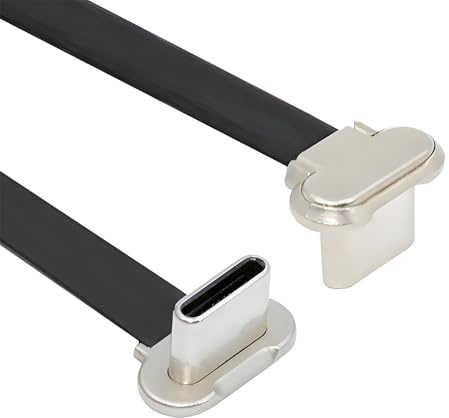 xiwai Câble de charge rapide USB-C mâle vers mâle coudé, câble de données USB 2.0 ultra-fin et plat, alimentation 65 W, pour ordinateur portable et tablette, 15 cm, noir