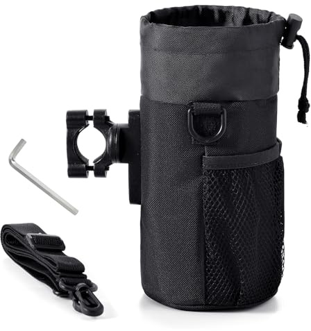 IRON JIA'S Fahrrad FlaschenhalterFahrrad Getränkehalter aus Oxford-Stoff Flaschenhalter mit Netztasche Getränkehalter für Kinderwagen Motorrad Scooter Rollstuhl Schwarz