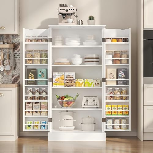 cointwo 47'' Kitchen Cupboard, Pantry Cabinet with Adjustable Shelves, Freestanding Kitchen Storage Cupboard with Doors, for Dining Room & Living Room, 60x40x120cm