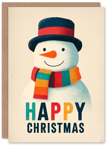 Artery8 Christmas Card Cute Snowman With Colourful Winter Scarf and Hat