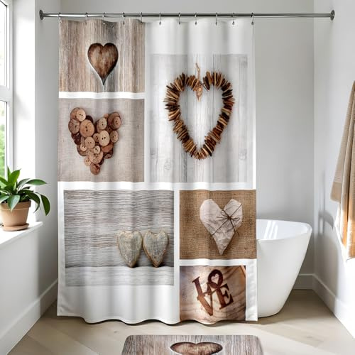 LiKeKa Duschvorhang 180x200 cm, Badvorhang Anti-Schimmel und Wasserdicht aus Stoff 100% Polyester, Waschbar, Inklusive Duschvorhangringe (Love, 180x200)