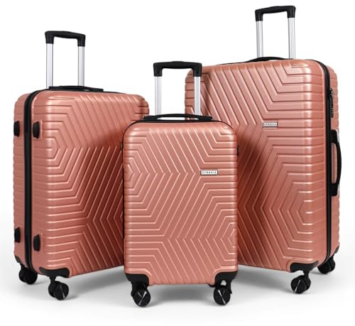 STRAVIA – Del – Set de 3 Valises (55/65 / 75 cm) – ABS Légères et Résistantes – Serrure à Code Sécurisée – 4 Roues Double Ultra Fluides – Candy Pink Rose – 55x36x24 / 65x44x26 / 76x50x28 cm