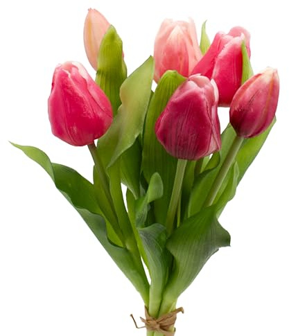 mucplants künstliche Tulpen Tulpenbündel mit 4 Tulpen und 3 Tulpenknospen real Touch (Fuchsia Combo)