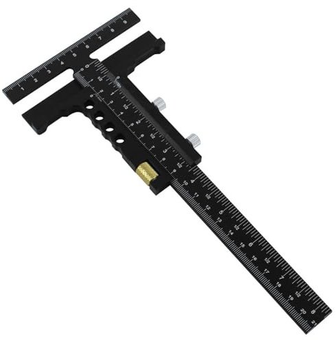 outdoorm Règle de traçage pour le travail du bois en alliage d'aluminium en forme de T, outil de mesure pour l'artisanat du bois de charpentier (Pied à coulisse avec réglage fin)