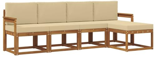 vidaXL Outdoor-Sofagarnitur 5 pcs Natur und Beige Massivholz Akazie, Moderner Garten-Sofa-Set, Robustes Lounge-Möbel für Terrasse und Patio, Akazie für den Garten
