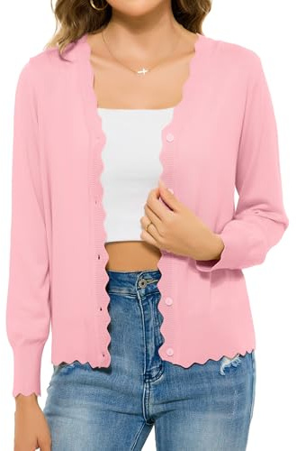 Lovasy Cardigan Bouton Femme Court Gilet Chic et Élégant à Manches Longues Veste Léger en Tricot Col V Ouverte Devant Pull Respirant Élégant