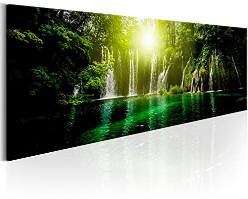 decomonkey Bilder Wald Wasserfall 150x50 cm XXL 1 Teilig Leinwandbilder Bild auf Leinwand Vlies Wandbild Kunstdruck Wanddeko Wand Wohnzimmer Wanddekoration Deko Natur Landschaft Dschungel