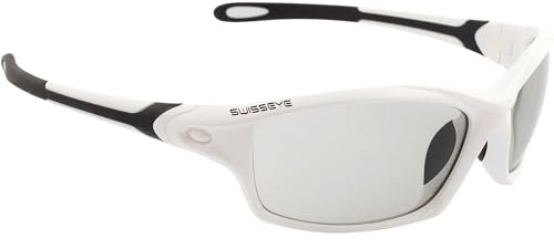 SWISSEYE Grip Sportbrille (100% UVA-, UVB- und UVC-Schutz, verstellbarer Nasenbereich, splitterfreies Material TR90, inkl. Mikrofaserbeutel), white shiny/black