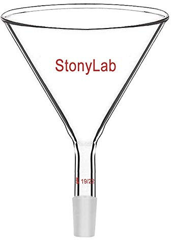 StonyLab Glass Short Stem Powder embudo con 100 mm Top O.D. y 19/22 Inner Joint Filter Embudo Embudo de vidrio