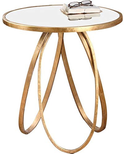 Table d'appoint Ronde/en Fer forgé, Table Basse en Verre Transparent, Cadre en métal Robuste, pour Balcon de Salon Moderne, Or, (60 × 60 × 66 cm)